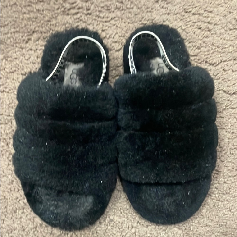 UGG Black Plush Slide Slippers
